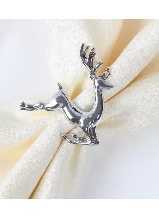 6 قطع من حلقات المناديل الفضية على شكل غزال - ديكور أنيق للطاولة، تصميم غزال معقد، مثالي لتناول الطعام في العطلات - Image 2