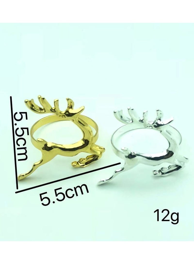 6 قطع من حلقات المناديل الفضية على شكل غزال - ديكور أنيق للطاولة، تصميم غزال معقد، مثالي لتناول الطعام في العطلات - Image 5