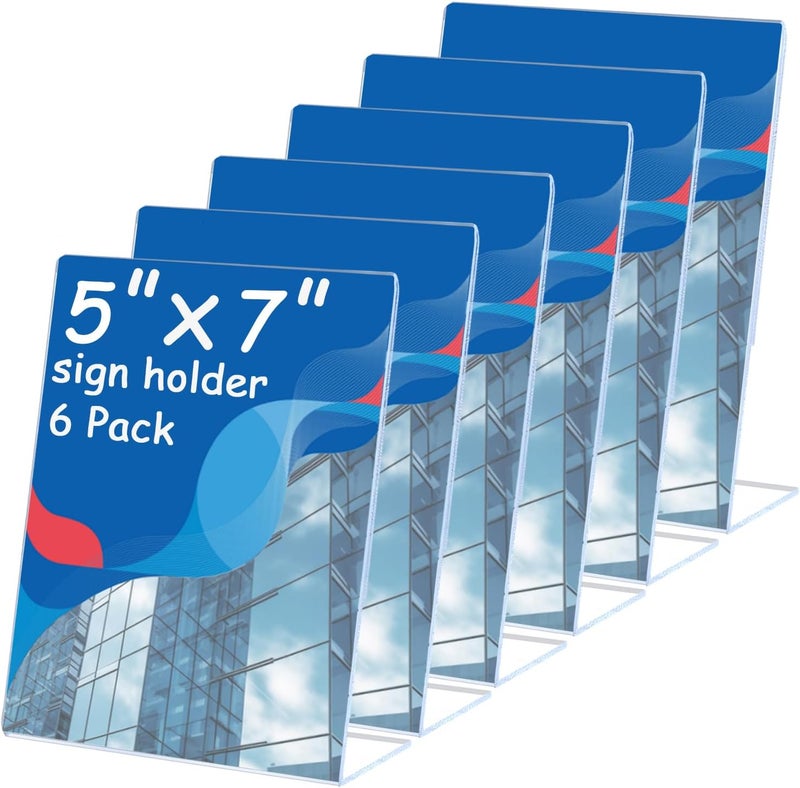 Ayuanb Acrylic Sign Holder with Vertical Slanted Back - Store Restaurant Sign Holders - Acrylic Sign Holder Picture Frames 5x7 Inch, Clear L-Shape Price Tag Holder Stand for Shopping Mall,15 Pack - Image 1