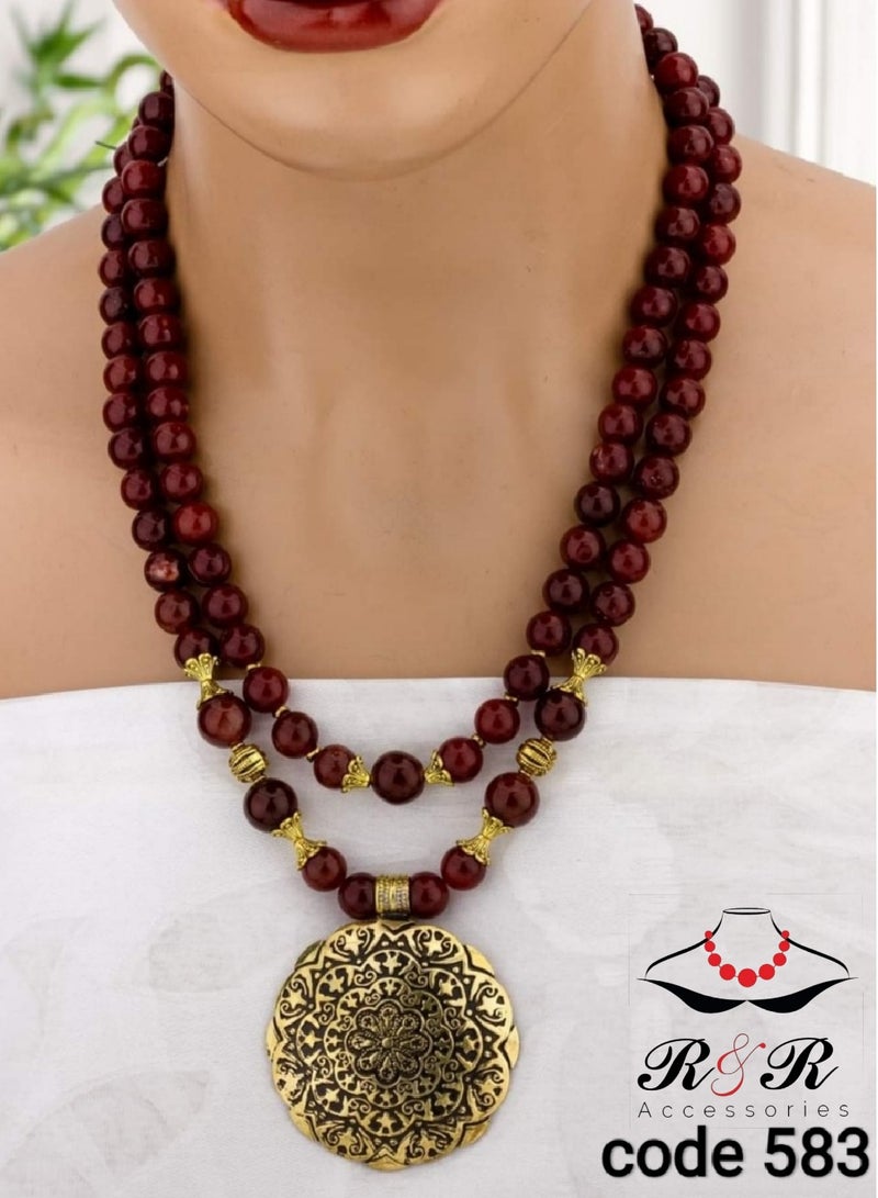 R&R Women's necklace made of natural red coral, a copper pendant - Image 1