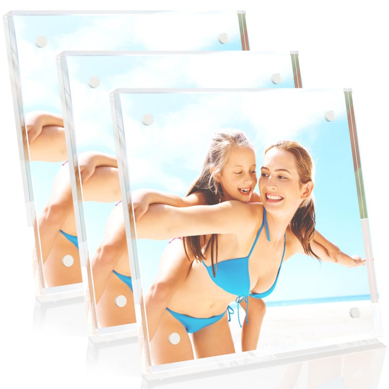 HELPLEX Picture Frames  3 Pack 4x4 inch Acrylic Picture Frame Clear 4 x 4 Photo Frames Magnetic Picture Frames Ready for Tabletop Display  Effectively Protect Photos from Fading and Yellowing - Image 1