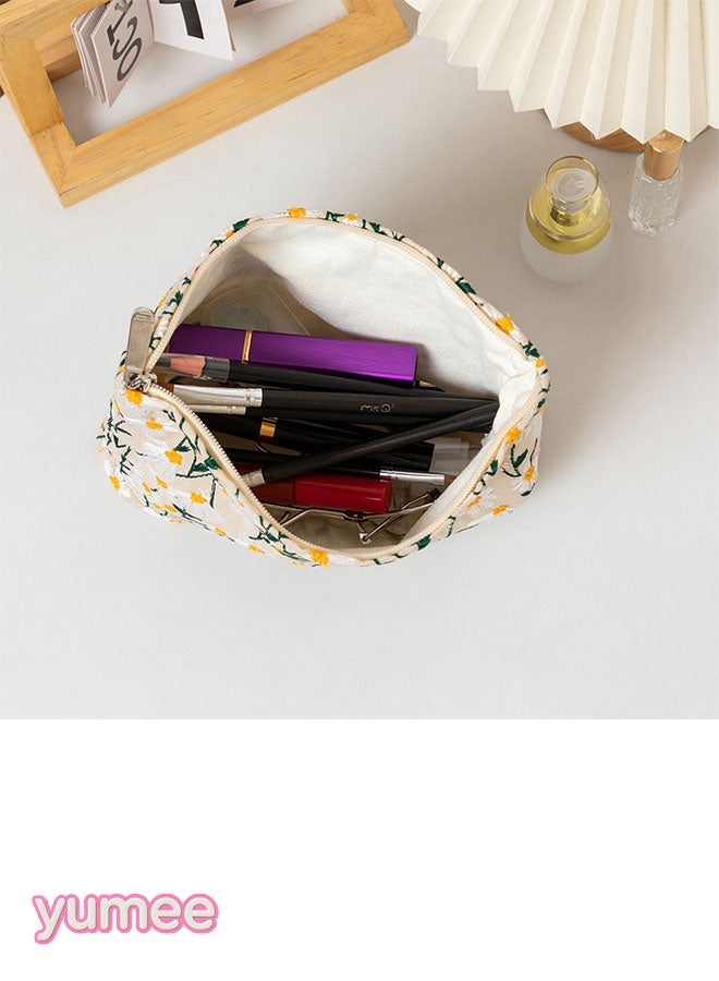 yumee 2-Pcs Floral Embroidered Cosmetic BagTravel Makeup Bag with Zipper - Perfect for On- the-Go Beauty Essentials - Image 5