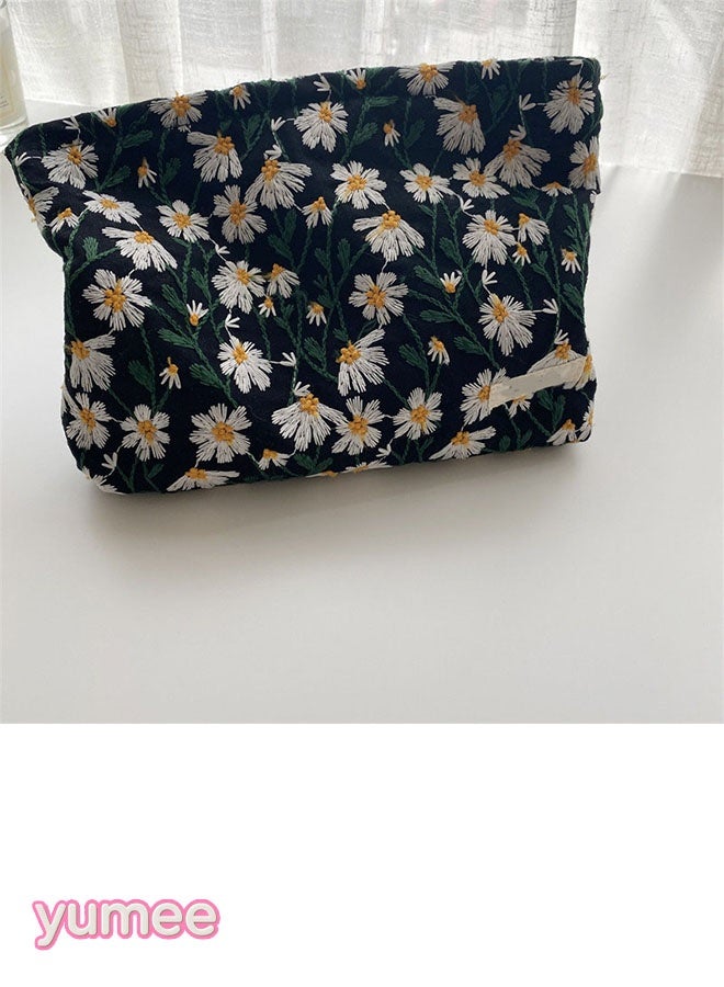 yumee 2-Pcs Floral Embroidered Cosmetic BagTravel Makeup Bag with Zipper - Perfect for On- the-Go Beauty Essentials - Image 4