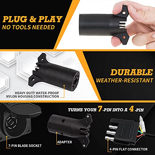 x xotic tech Trailer Plug Adapter, 7-Way Blade to 4-Way Flat Trailer Tow Hitch Plug Tailgate Light Connector 7-pin to 4-pin Female Wiring Plug Retrofit - Image 2