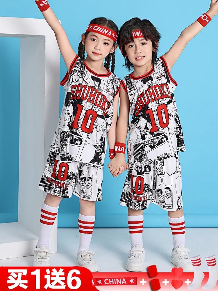 Children'S Basketball Clothes Suit Boys And Primary School Students Short-Sleeved Fake Two-Piece Quick-Drying Sports Training Slam Dunk Player Jersey - Image 2