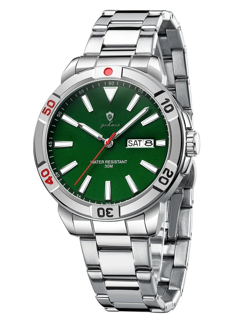 GOHUOS Men's Quartz Watch, Top Brand Luxury Stainless Steel Band Date Week Display Luminous Waterproof Classic Business Wrist Watch - 43mm - Father or Boyfriend Gift - Image 3