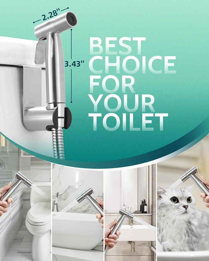 LUFEIDRA Handheld Bidet Sprayer for Toilet-Adjustable Water Pressure Jet Spray with Bidet Hose for Feminine Wash, New Premium Stainless Steel Muslim Shower Toilet Bidet Cloth Diaper Sprayer Set - Image 2