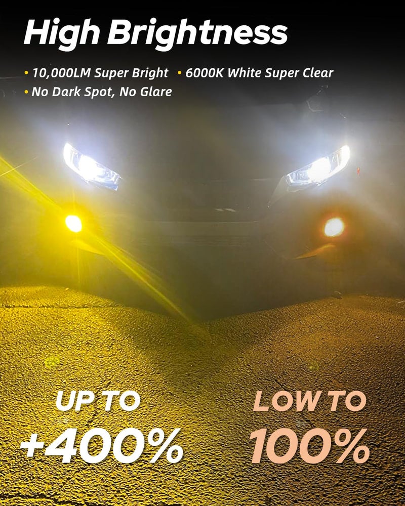 AUTOONE H8 H11 H16 LED Fog Light Bulbs or DRL, 3000K Amber Yellow Super Bright for Automotive Car Fog Lights Replacements, 50000 Hours Lifespan, Plug and Play, Pack of 2 - Image 2