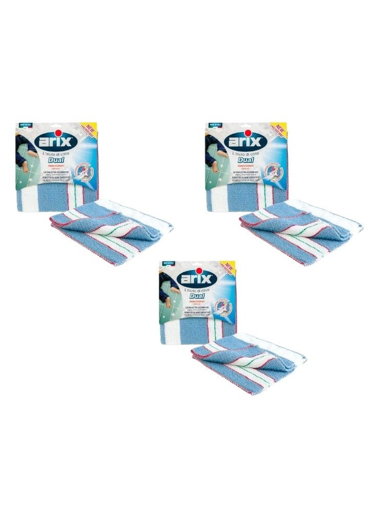 منشفة أرضية مزدوجة من أريكس ميكروفايبر – قوة تنظيف عميق لجميع الأسطح، عبوة 3 قطع