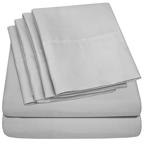 Sweet Home Collection King Size Bed Sheets  6 Piece 1500 Supreme Collection Fine Brushed Microfiber Deep Pocket King Sheet Set Bedding  2 Extra Pillow Cases Great Value King Silver  - Image 1
