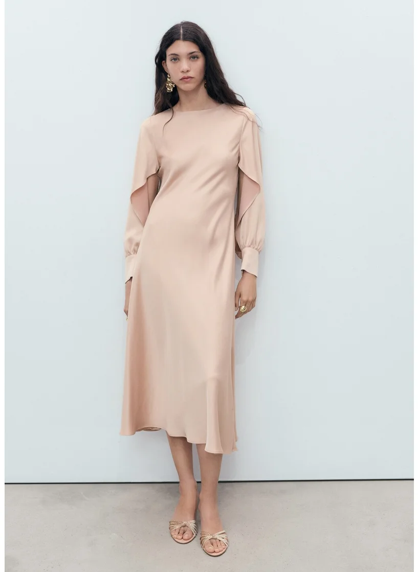 مانجو Satin Dress With Slit Sleeves