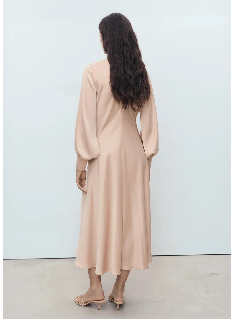 مانجو Satin Dress With Slit Sleeves