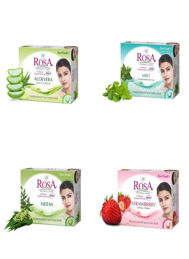 Rosa Transparent Soap Combo of Aloevera, Mint, Neem And Strawberry | For Men & Women | For All skin I Natural ingredients I Bathing Bar I For soft and smooth skin | Pack of 4 | Each 100g - Image 1