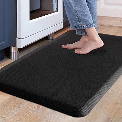 Carvapet Non Slip Kitchen Mat Anti Fatigue Standing Mats Cushioned Comfort Kitchen Floor Mats PVC Waterproof Runner Rug for Standing Desk Kitchen Office Black44x70cm