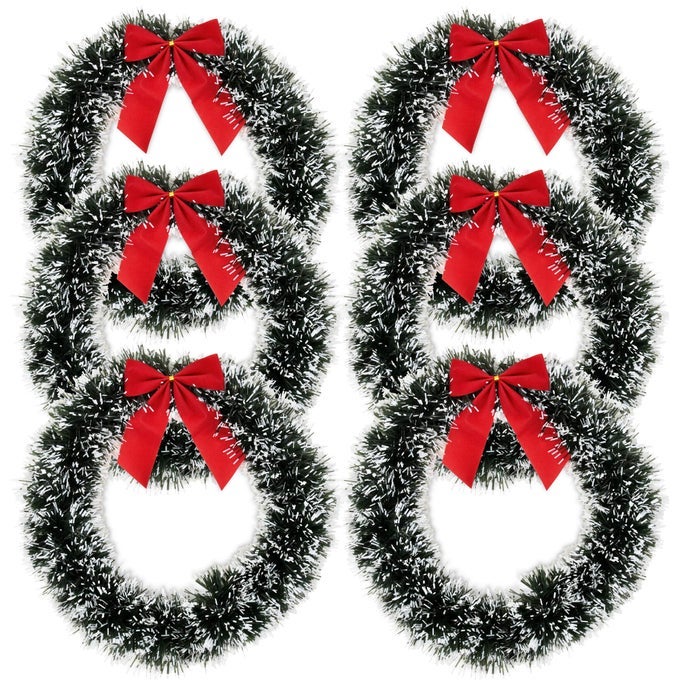 6 CHRISTMAS FRONT DOOR WITH RED BOW 13 WINTER DECORATION WALL DECOR HANGING WREATHS KITCHEN DECORATIONS ARTIFICIAL HOME DECOR HOLIDAY INDOOR WINDOW