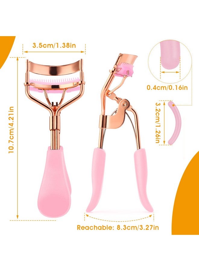 WLLHYF Eyelash Curler Kit Metal Eye Lashes Curler Professional Makeup Tool With Builtin Comb Eye With 10 Replacement Refill Pads Get Dramatically Curled Eyelashes For Women Girl (Pink) - Image 2
