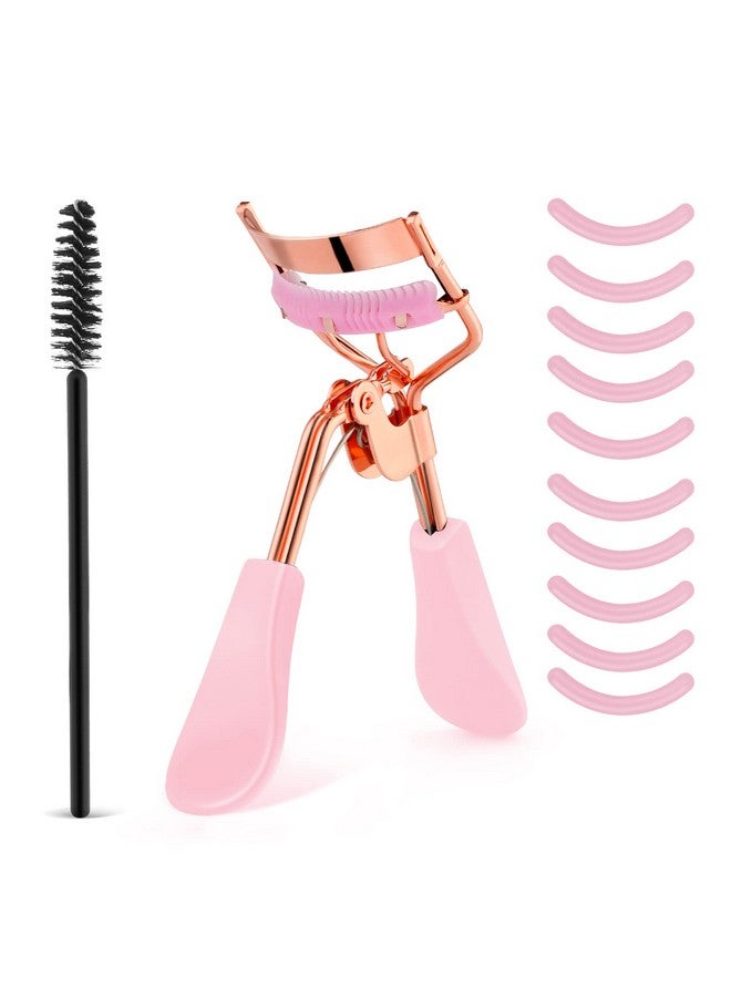 WLLHYF Eyelash Curler Kit Metal Eye Lashes Curler Professional Makeup Tool With Builtin Comb Eye With 10 Replacement Refill Pads Get Dramatically Curled Eyelashes For Women Girl (Pink) - Image 1
