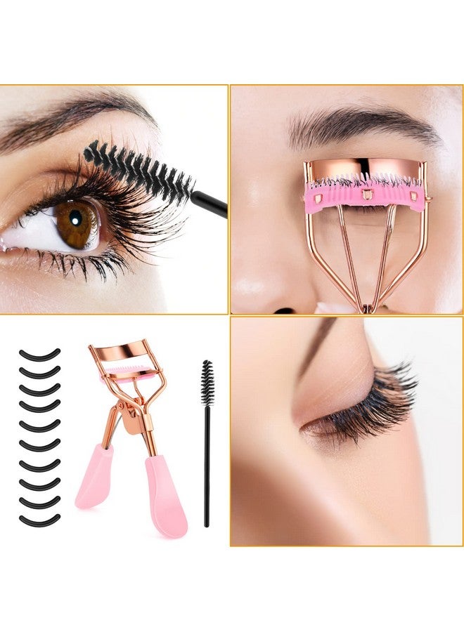 WLLHYF Eyelash Curler Kit Metal Eye Lashes Curler Professional Makeup Tool With Builtin Comb Eye With 10 Replacement Refill Pads Get Dramatically Curled Eyelashes For Women Girl (Pink) - Image 3