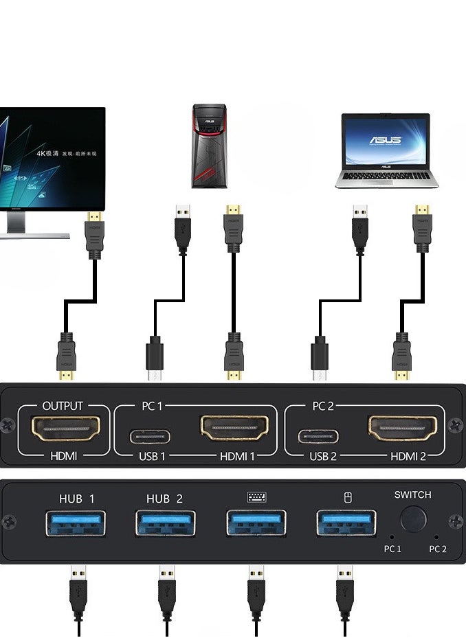 Generic AM-KVM 201CL 2-in-1 HDMI/USB KVM Switch Support HD 2K*4K 2 Hosts Share 1 Monitor/Keyboard& Mouse Set  - Image 5