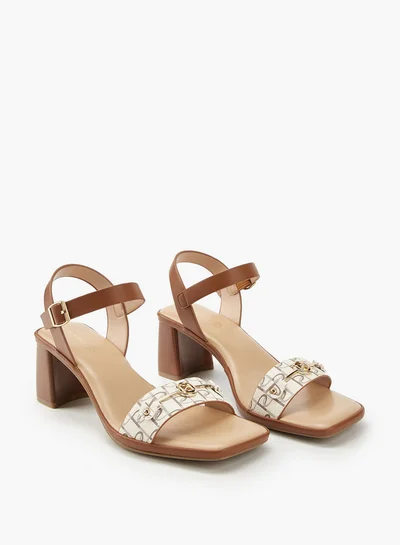 بابريكا Metal Accent Block Heel Sandals with Buckle Closure