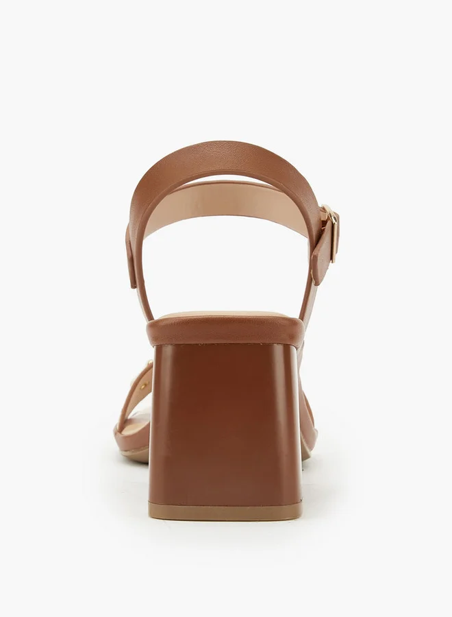 بابريكا Metal Accent Block Heel Sandals with Buckle Closure
