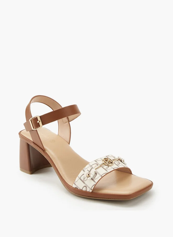 بابريكا Metal Accent Block Heel Sandals with Buckle Closure