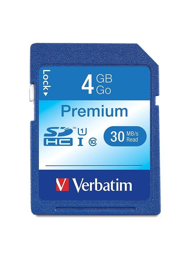 VERBATIM 4GB Premium SDHC Memory Card, UHS-I U1 Class 10, Blue (96171) 