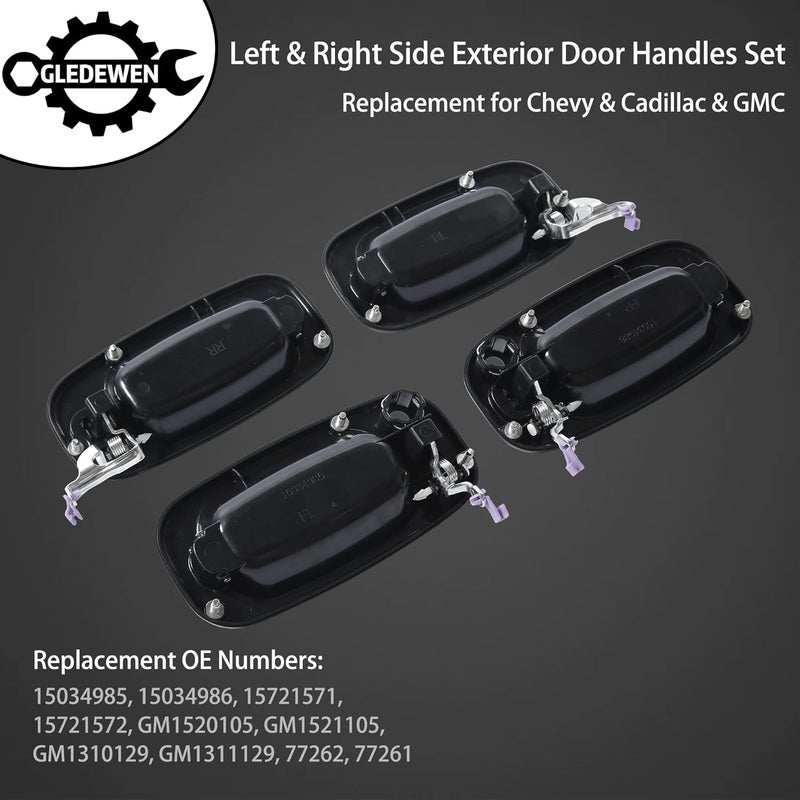 Gledewen Exterior Door Handle Set, Compatible with 1999-2007 Chevy Silverado Suburban Tahoe Avalanche, GMC Sierra Yukon, Cadillac Escalade, Front & Rear Left Driver & Right Passenger | 15034986 15721571 77262 Global flexible sizing options - Image 3