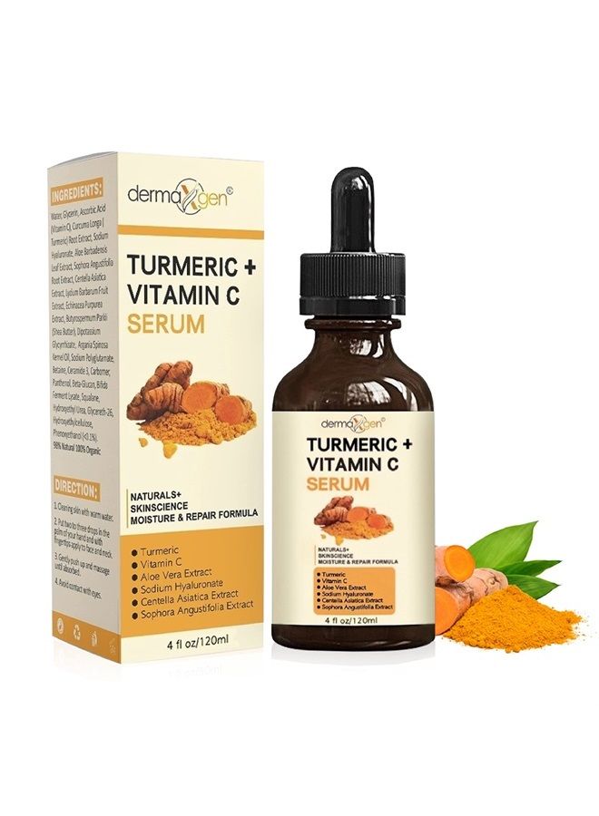 dermaxgen سيروم الوجه بالكركم + فيتامين C، علاج عضوي لحب الشباب، توحيد لون البشرة، ترطيب البشرة الباهتة والجافة، سيروم مضاد للشيخوخة (4 أونصة سائلة) - Image 1