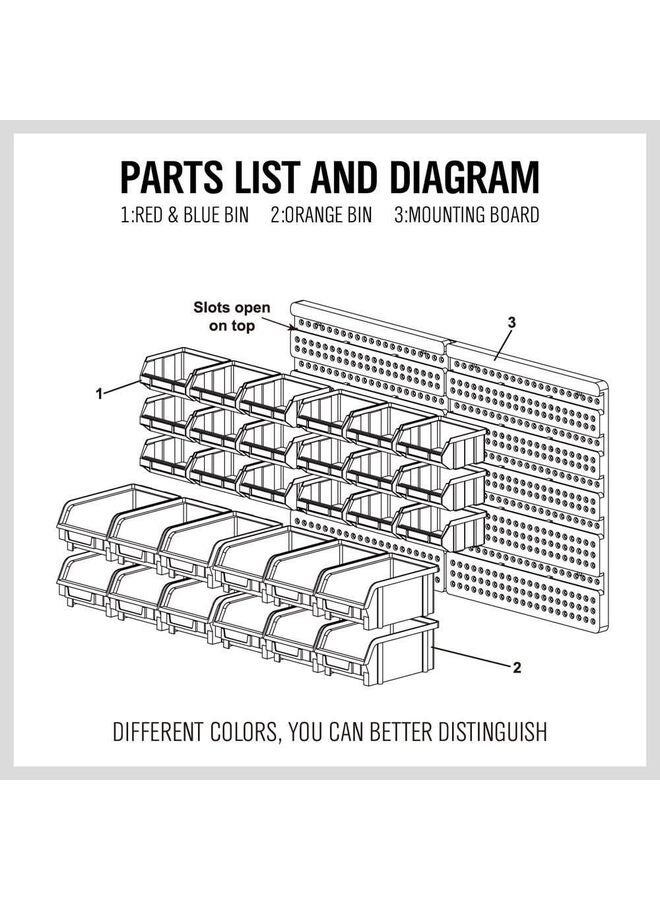 30PCS Wall Mounted Storage Bins Parts Rack 30PC Organizer Garage Plastic Shop Tool for Men's Gift, Blue,Orange,Red - Image 5
