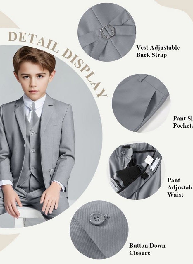 Visaccy Boys Suits Slim Fit Dress Clothes Ring Bearer Outfit, Light Gray, 6 Years - Image 2