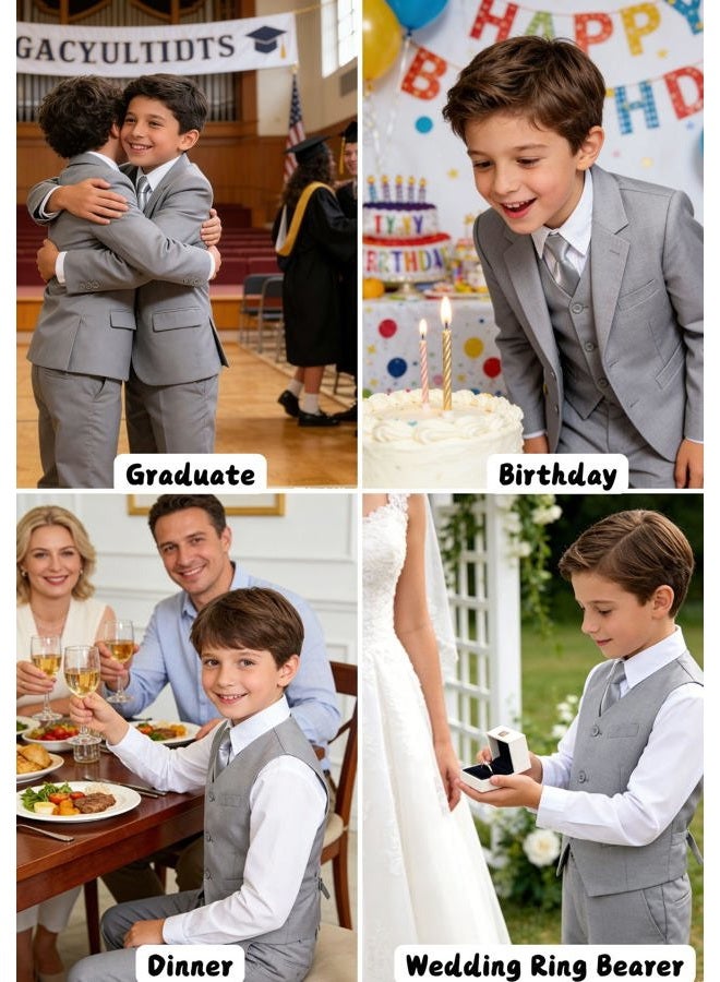 Visaccy Boys Suits Slim Fit Dress Clothes Ring Bearer Outfit, Light Gray, 6 Years - Image 5