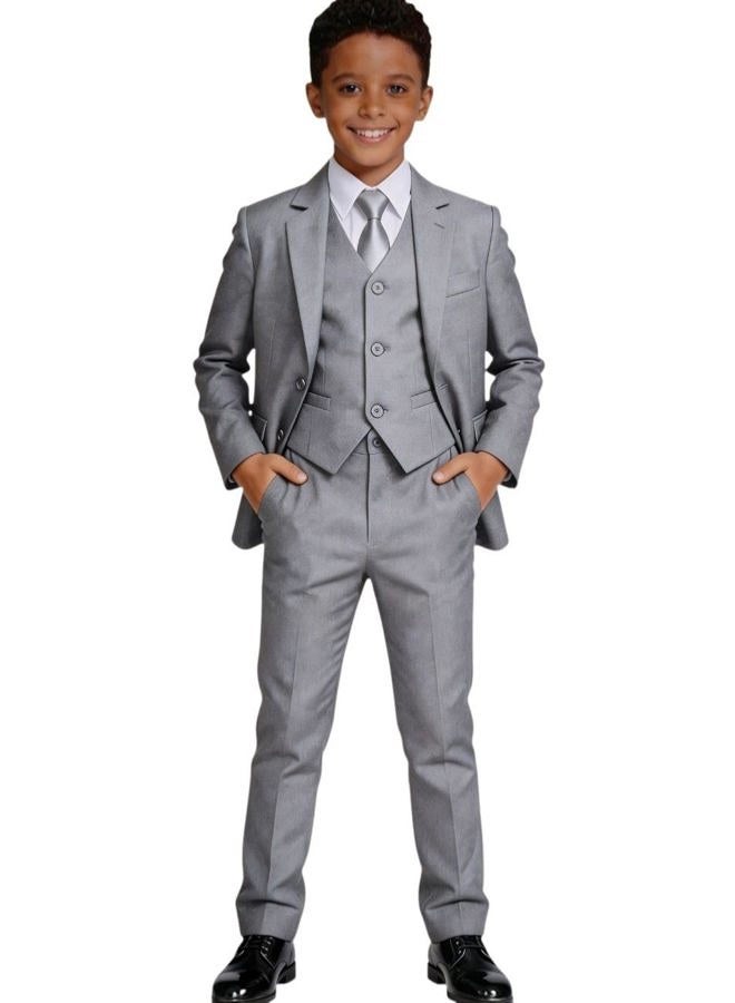 Visaccy Boys Suits Slim Fit Dress Clothes Ring Bearer Outfit, Light Gray, 6 Years - Image 1