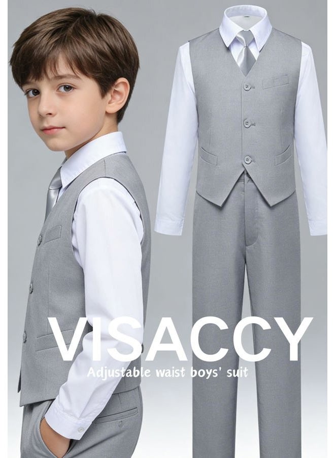 Visaccy Boys Suits Slim Fit Dress Clothes Ring Bearer Outfit, Light Gray, 6 Years - Image 4