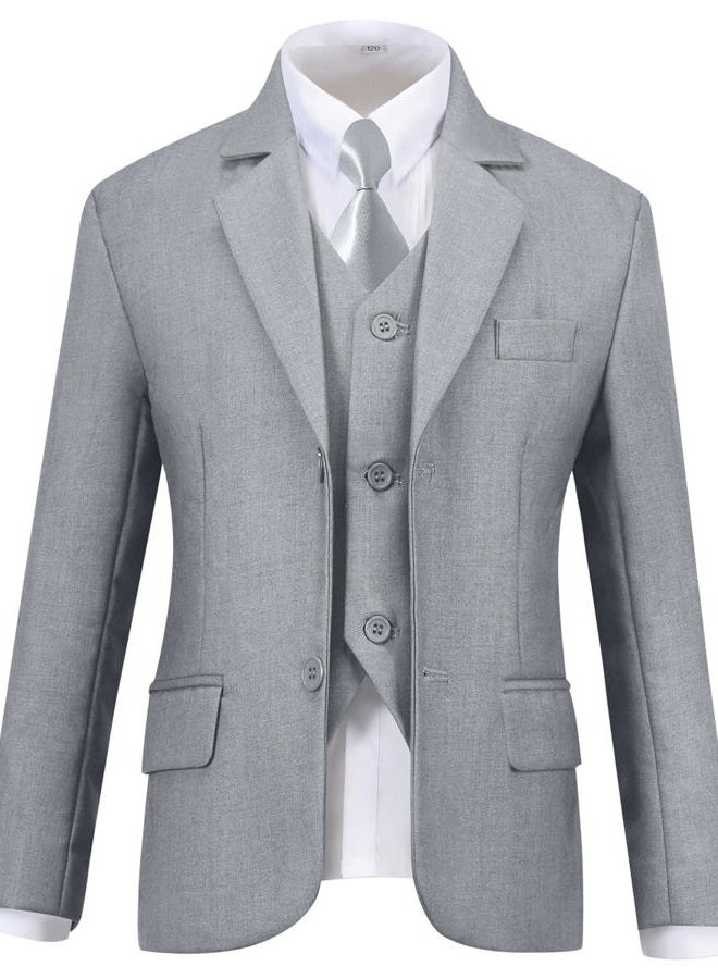 Visaccy Boys Suits Slim Fit Dress Clothes Ring Bearer Outfit, Light Gray, 6 Years - Image 3