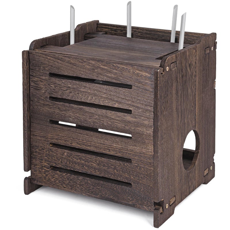 Bearut Wooden Wireless Wifi Router Storage Box Modem Router Cover Wood Shelf Power Strip And Cable Management Hider Rack Office Desktop Organizer Shelves Rural Need Assembly - Image 1