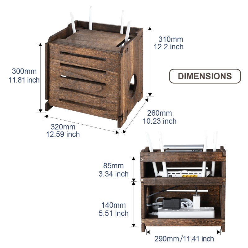 Bearut Wooden Wireless Wifi Router Storage Box Modem Router Cover Wood Shelf Power Strip And Cable Management Hider Rack Office Desktop Organizer Shelves Rural Need Assembly - Image 2