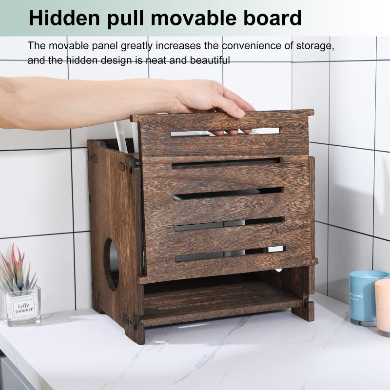 Bearut Wooden Wireless Wifi Router Storage Box Modem Router Cover Wood Shelf Power Strip And Cable Management Hider Rack Office Desktop Organizer Shelves Rural Need Assembly - Image 4