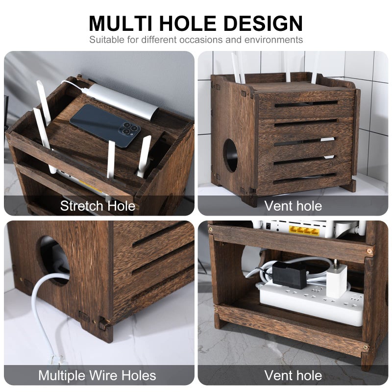 Bearut Wooden Wireless Wifi Router Storage Box Modem Router Cover Wood Shelf Power Strip And Cable Management Hider Rack Office Desktop Organizer Shelves Rural Need Assembly - Image 5