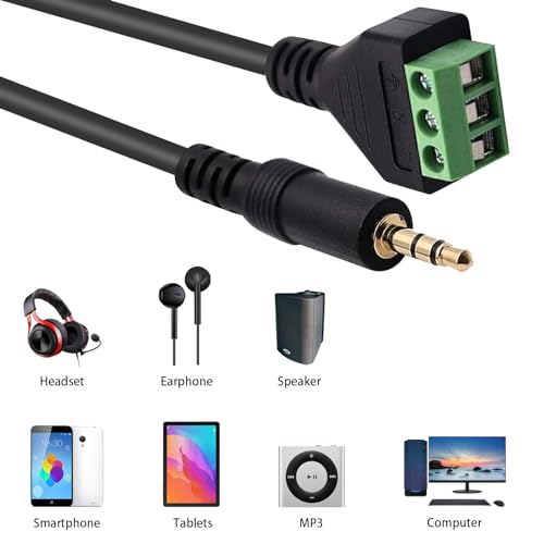Poyiccot 3.5mm Screw Terminal Connector Cable, 3.5mm(1/8inch) Stereo Audio Balanced Male Jack to AV 3 Pin Screw Terminal Adapter Cable 30cm(1/8inch TRS) - Image 5