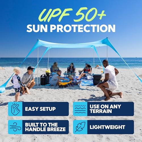 SUN NINJA Beach Tent Shelter with UPF50+ Protection, Includes Sand Shovel, Ground Pegs, Stability Poles, Outdoor Pop Up Shade Canopy for Camping, Fishing, Backyard Fun (Navy, 5x5 FT 4 Pole) - Image 3