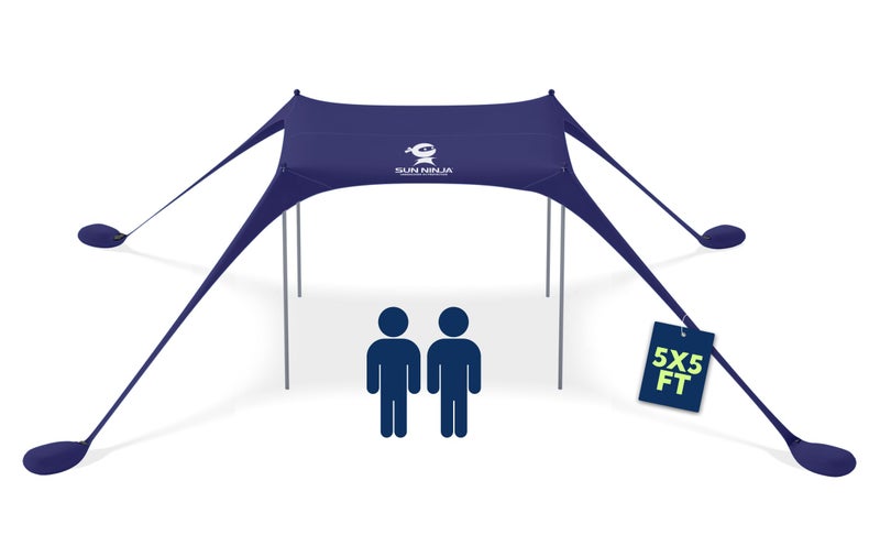 SUN NINJA Beach Tent Shelter with UPF50+ Protection, Includes Sand Shovel, Ground Pegs, Stability Poles, Outdoor Pop Up Shade Canopy for Camping, Fishing, Backyard Fun (Navy, 5x5 FT 4 Pole) - Image 1