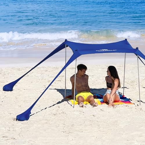 SUN NINJA Beach Tent Shelter with UPF50+ Protection, Includes Sand Shovel, Ground Pegs, Stability Poles, Outdoor Pop Up Shade Canopy for Camping, Fishing, Backyard Fun (Navy, 5x5 FT 4 Pole) - Image 2
