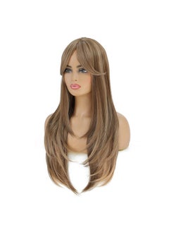 SWACC SWACC Long Layered Straight Wig with Bangs Synthetic Hair Wig for Women with Wig Cap (Brown Blond Highlight)  - Image 4
