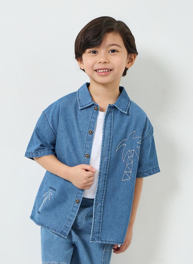 Styli Boys Denim Shirt with Embroidery - Image 1