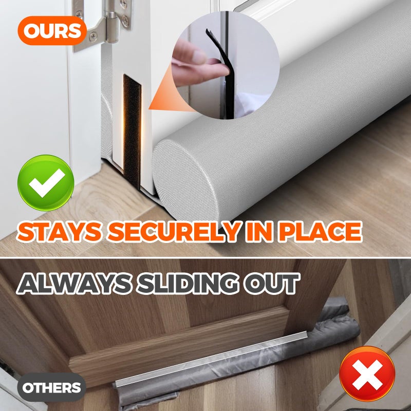 Holikme Door Draft Stopper Door Sweep Weather Stripping Noise Blocker Window Breeze Blocker Adjustable Draft Door Closers, Grey - Image 4