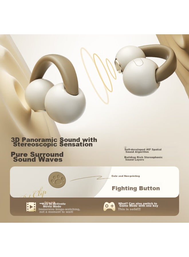 Ikf Pet Clip True Wireless Bluetooth Earphones Open-ear Clip-on Bone Conduction Wireless Earphones Hifi Sound Quality Long Battery Life Suitable For Sports And Students Khaki - Image 3