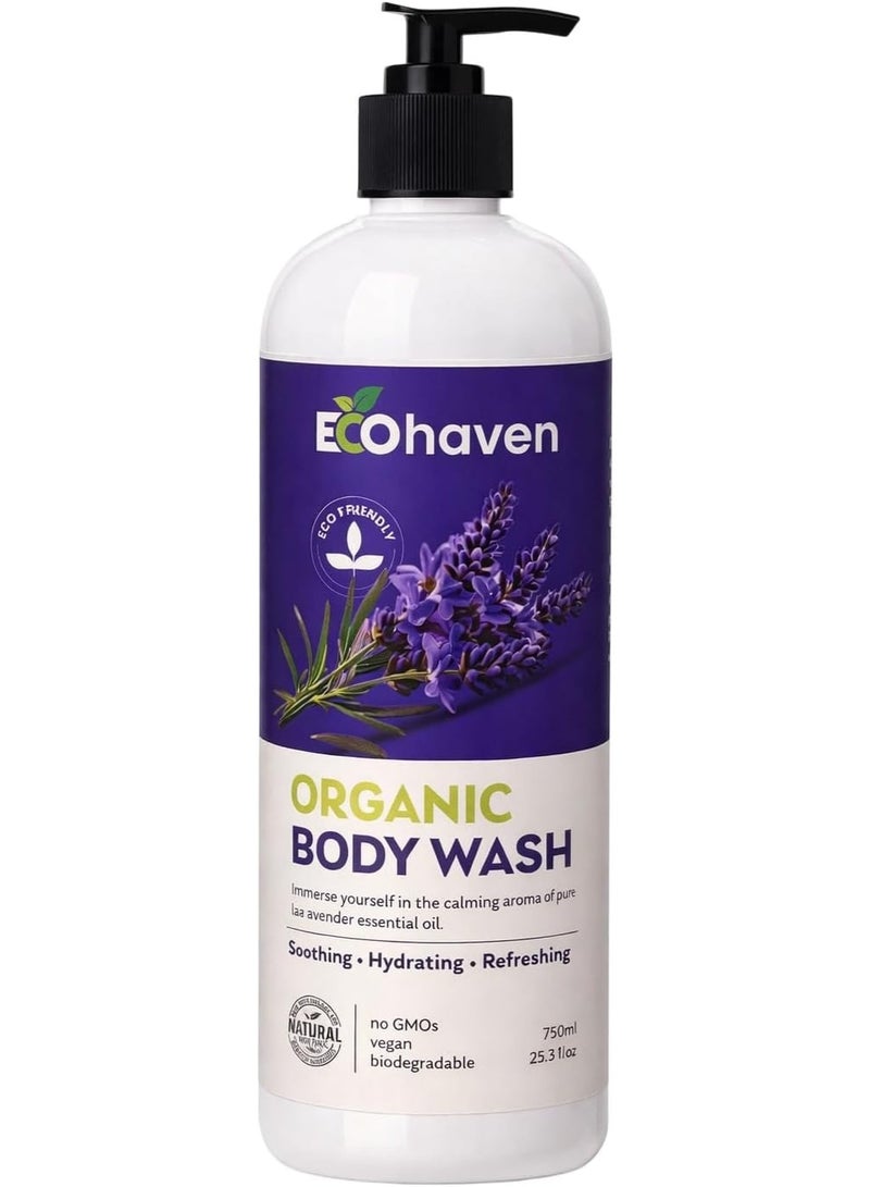 Ecohaven Organic Lavender Body Wash 750ml – Plant-Based Gentle Cleanser | Sulfate-Free, Paraben-Free & Biodegradable | Deep Moisturizing, Soothing & Suitable for All Skin Types - Image 1
