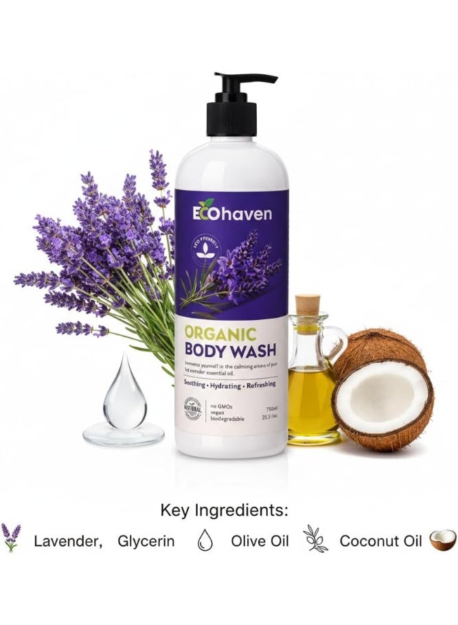 Ecohaven Organic Lavender Body Wash 750ml – Plant-Based Gentle Cleanser | Sulfate-Free, Paraben-Free & Biodegradable | Deep Moisturizing, Soothing & Suitable for All Skin Types - Image 3
