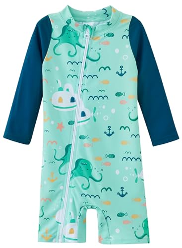 UMELOK Toddler Boy Swimsuit Baby Rash Guard Swimwear Rashguard UPF 50+ Sun Protection Bathing Suit Sunsuit Green, Submarine and Octopus-18-24M - Image 1